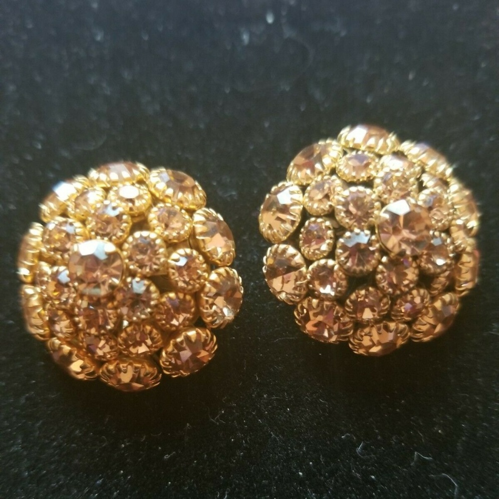 Vintage Judy Lee Topaz Rhinestone Clip Earrings
